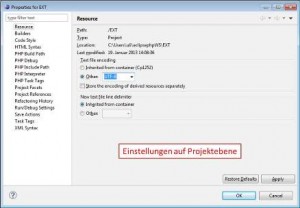 Encoding in eclipsePDT auf Projektebene